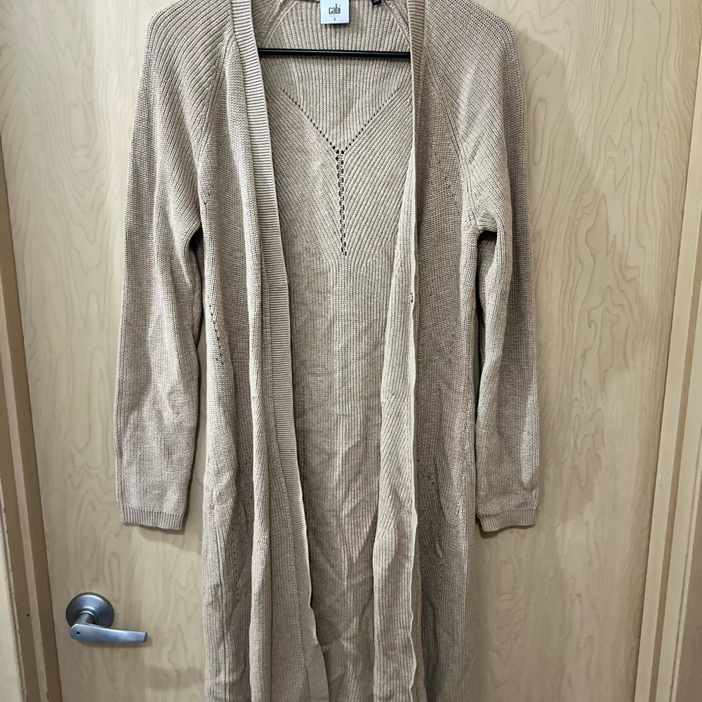 CAbi Tan Cardigan Sweater Long Open Front